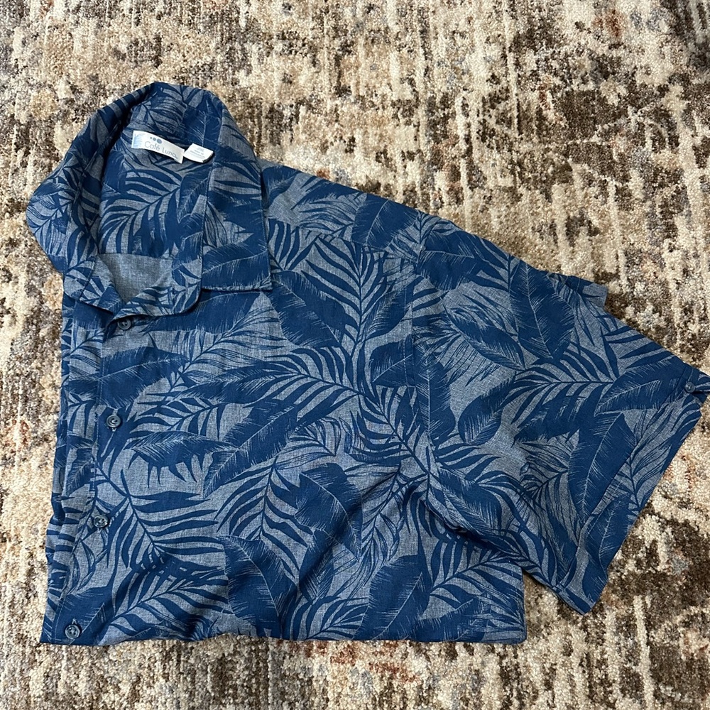 Men's Blue Leaf Print Hawaiian Shirt